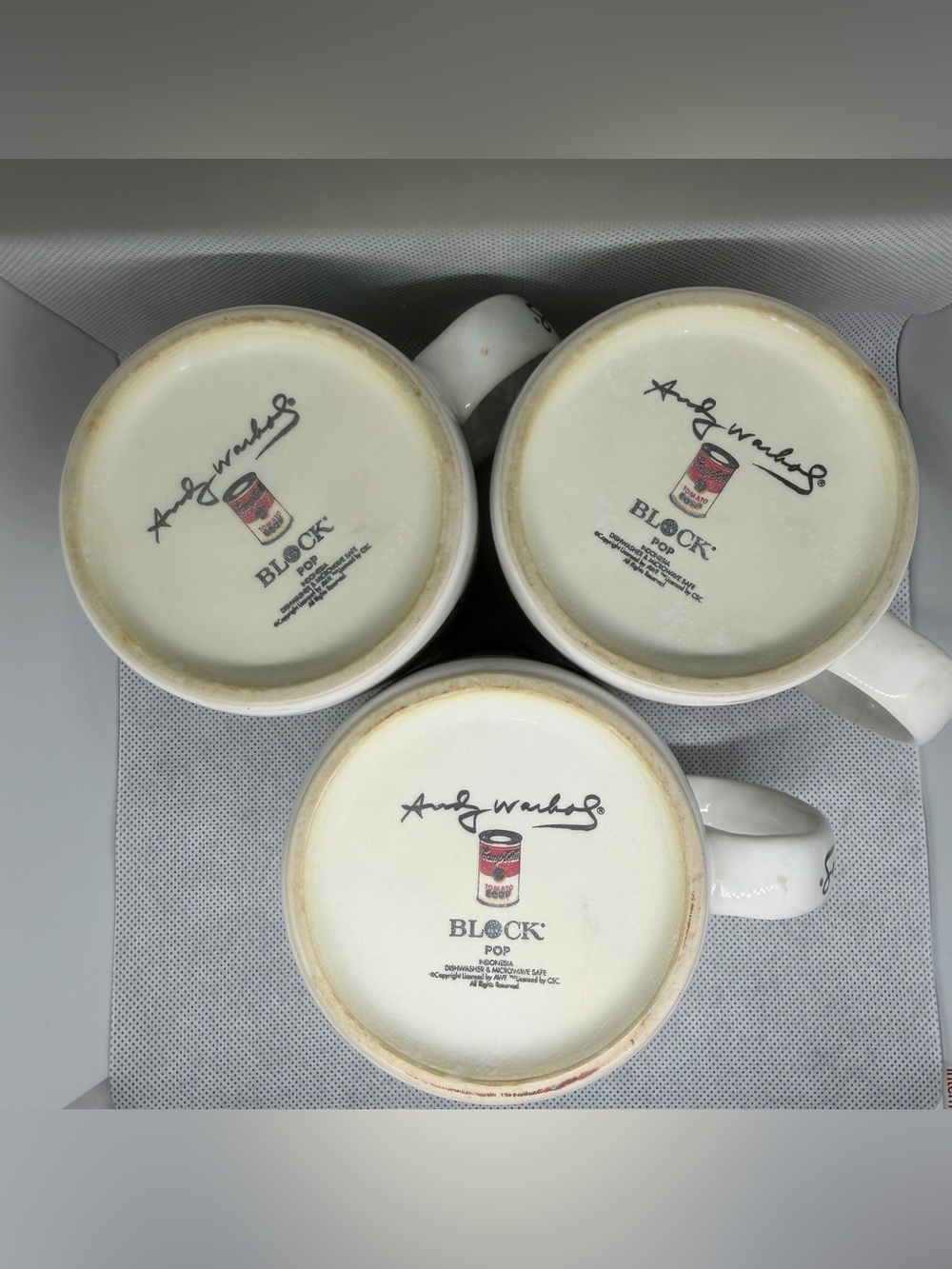 Vintage Andy Warhol Block Pop Campbell's Soup Mug Set Of 3 - Picture 7 of 7